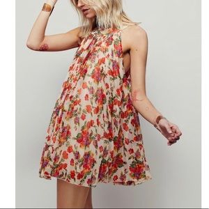 FREE PEOPLE cream floral pleated dress